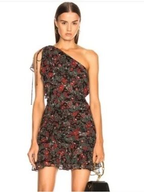 Veronica Beard NWOT One-Shoulder Floral Mini Dress in Black and Red